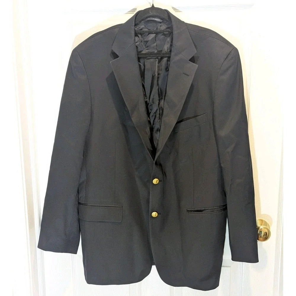 Preppy 1818 Wool Navy Blazer Gold Buttons Brooks Brothers 44R Made in Mexico